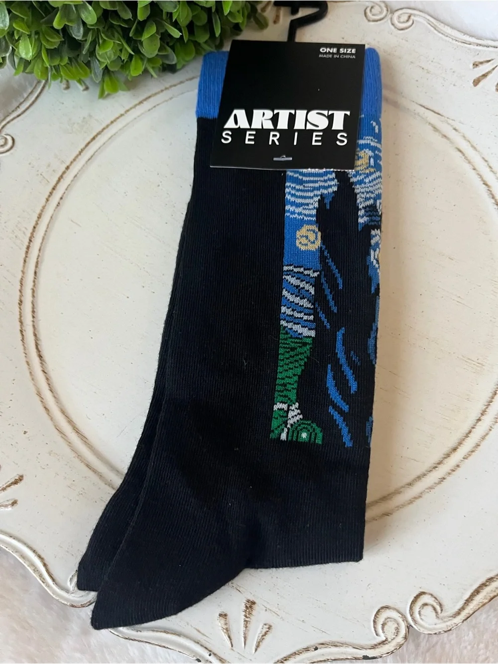 Men's Black Crew Socks with Blue Accents